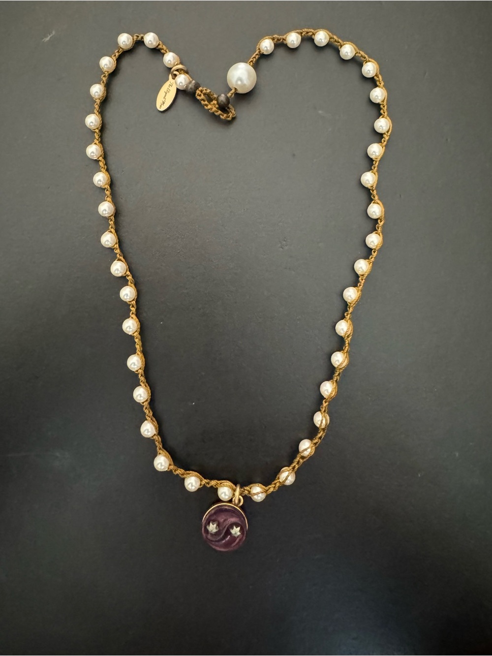 Elegant Muse Faux Pearl Charm Necklace with enamel pendant